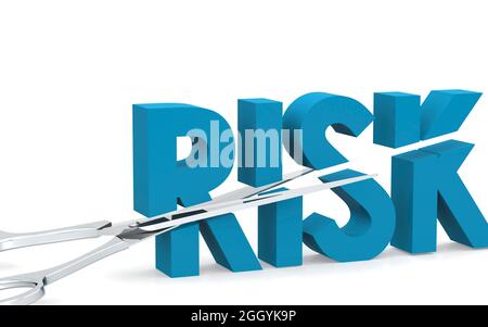 Scissor Cut the Risk Word, 3D-Rendering Stockfoto