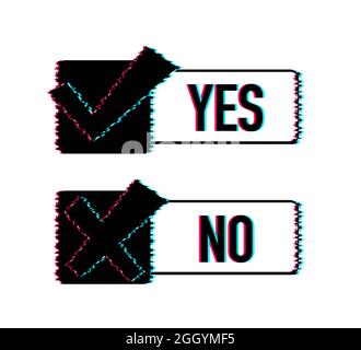 Ja kein Worttext auf Gesprächsform. Vektor Stock Illustration ja nein in Sprechblase im Glitch-Stil. Vektorgrafik. Stock Vektor
