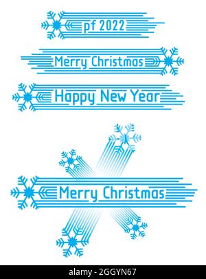 Weihnachten und Neujahrsgrüße mit Schneeflocke. Illustration von blauen dekorativen festlichen Inschriften. Vektor verfügbar. Stock Vektor