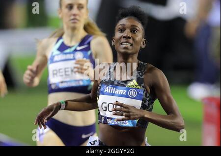 Brüssel, Belgien. September 2021. Natoya Goule aus Jamaika tritt beim 800-Meter-Finale der Frauen bei der World Athletics Wanda Diamond League in Brüssel, Belgien, am 3. September 2021 an. Quelle: Zheng Huansong/Xinhua/Alamy Live News Stockfoto