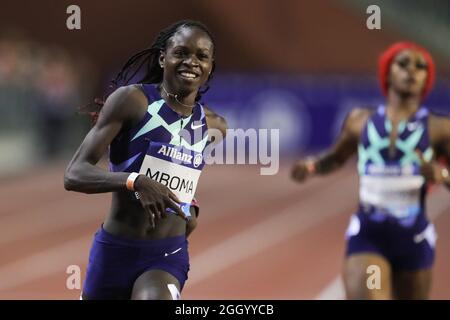 Brüssel, Belgien. September 2021. Christine Mboma aus Namibia tritt beim 200-m-Finale der Frauen bei der World Athletics Wanda Diamond League in Brüssel, Belgien, am 3. September 2021, an. Quelle: Zheng Huansong/Xinhua/Alamy Live News Stockfoto