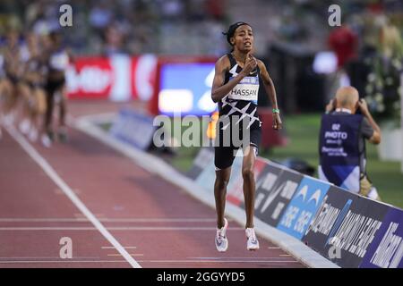 Brüssel, Belgien. September 2021. Sifan Hassan aus den Niederlanden tritt beim Finale der Damenmeile bei der World Athletics Wanda Diamond League am 3. September 2021 in Brüssel, Belgien, an. Quelle: Zheng Huansong/Xinhua/Alamy Live News Stockfoto