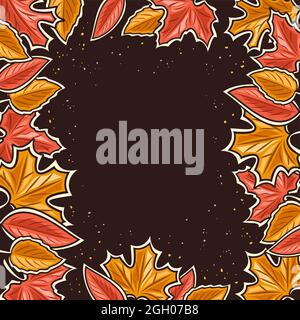 Vector Autumn Leaves Rahmen mit dunklem Kopierraum, quadratischem Layout mit Darstellung vieler verschiedener farbenfroher Herbstblätter für die Herbstwerbung Stock Vektor