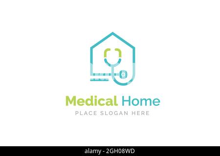 Doctor Home Logo-Design mit Stethoskop-Symbol. Stockfoto