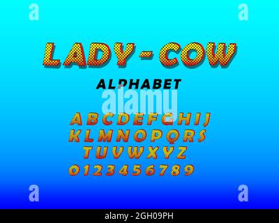 Comics Dame-Kuh Stil Schriftart, Buchstaben und Zahlen Vektor Illustration Stock Vektor