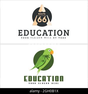 Education-Logo mit Papageienpalme und Schutzschild Stock Vektor