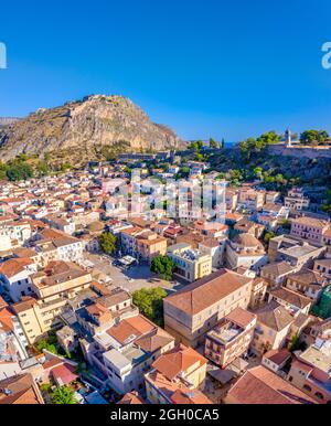 Die Festung Palamidi in Nafplio auf dem Hügel über der Stadt in Griechenland. Stockfoto