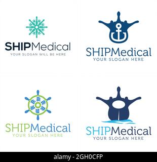 Medizinisches Schiff marine nautische Meer Logo Design Stock Vektor