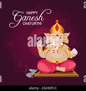 Im Plakat segnet gott Ganesh den Menschen. Attraktiver Hintergrund. Maus-Cartoon. Stock Vektor