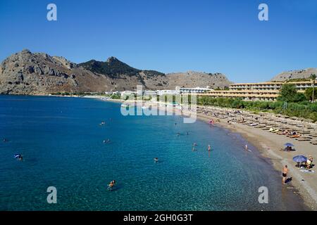 Malerischer kolymbia Strand auf rhodos Insel in griechenland Stockfoto