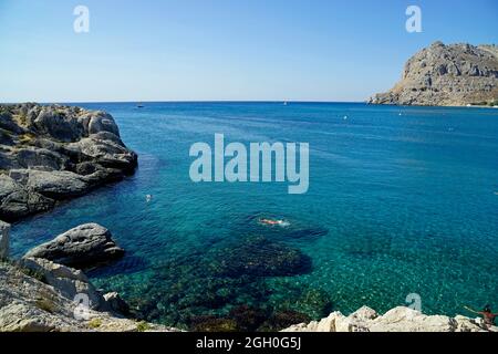 Malerischer kolymbia Strand auf rhodos Insel in griechenland Stockfoto
