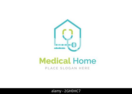 Doctor Home Logo-Design mit Stethoskop-Symbol. Stockfoto