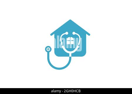 Doctor Home Logo-Design mit Stethoskop-Symbol. Stockfoto