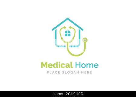Logo für medizinische Heims mit Stethoskop-Symbol. Stockfoto