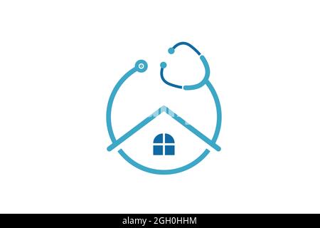 Doctor Home Logo-Design mit Stethoskop-Symbol. Stockfoto