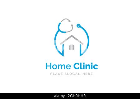 Logo der Heimklinik mit Stethoskop-Symbol. Stockfoto