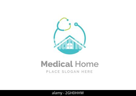 Doctor Home Logo-Design mit Stethoskop-Symbol. Stockfoto