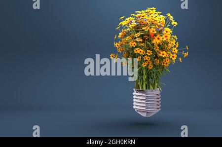 Eine Glühbirne mit schöner Blume im Inneren, 3d-Rendering Stockfoto