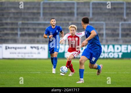 Gladsaxe, Dänemark. September 2021. Mads Bidstrup (23) aus Dänemark wurde während des internationalen Freundschaftsspiel unter 21 zwischen Dänemark und Griechenland im Gladsaxe Stadium in Gladsaxe, Dänemark, gesehen. (Foto: Gonzales Photo/Alamy Live News Stockfoto