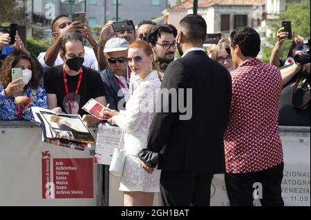 Venedig, Italien. September 2021. Jessica Chastain kommt am 04. September 2021 im Casino im Rahmen des 78. Internationalen Filmfestivals in Venedig, Italien, an. Foto von Aurore Marechal/ABACAPRESS.COM Quelle: Abaca Press/Alamy Live News Stockfoto