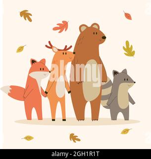 Flache Herbst Tiere Set Vektor-Illustration. Stock Vektor