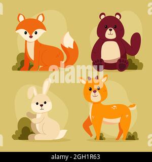 Handgezeichnete Herbsttiere Set Vektor-Illustration. Stock Vektor