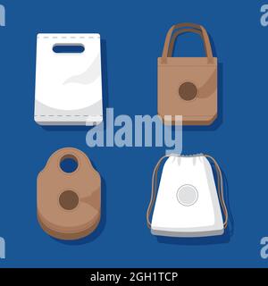 Flache Stofftaschen Set Vektor-Illustration. Stock Vektor