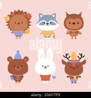 Herbst Tiere Set Vektor Illustration. Stock Vektor
