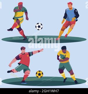 Flache Fußballspieler packen Vektorgrafik. Stock Vektor
