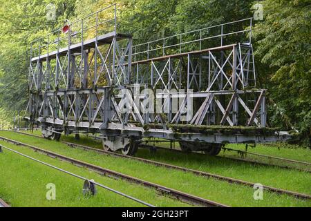 DRULITY, POLEN - 15. Sep 2015: Blick auf eine alte Eisenbahn in Drulity, Polen Stockfoto