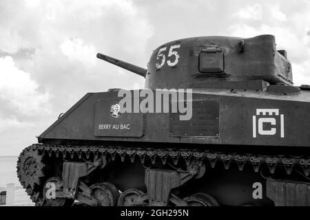 'Berry-au-Bac', Sherman Panzer der 2. Französischen Panzerdivision - 2e DB, Arromanche, Calvados, Normandie Region, Nordwestfrankreich Stockfoto