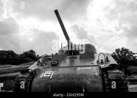 'Berry-au-Bac', Sherman Panzer der 2. Französischen Panzerdivision - 2e DB, Arromanche, Calvados, Normandie Region, Nordwestfrankreich Stockfoto