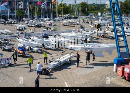 Die Kieler Woche 2021 ist eröffnet. Kleiner als ursprünglich geplant findet die Kieler Woche vom 4. – 12. Sept statt. Stockfoto