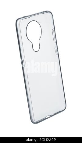 Leere transparente Silikon-Schutzhülle Stoßfänger auf weiß isoliert Stockfoto