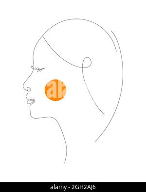 Asiatische Frau mit ruhigem Gesicht. Gesichtslinie Art. Vektor-Illustration eines weiblichen Profils mit einem roten Rouge. Stock Vektor