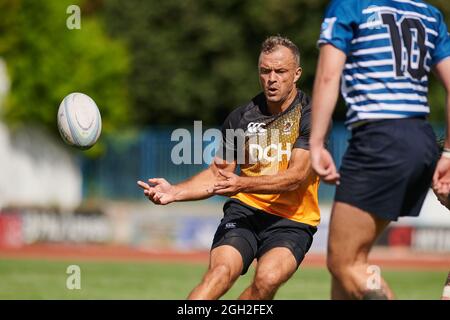 KHARKIV, UKRAINE - 4. SEPTEMBER 2021: Das Rugby-Spiel der ukrainischen Meisterschaft RC Olymp gegen Polytechnic Stockfoto