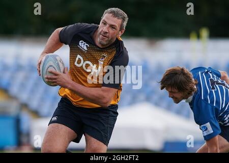 KHARKIV, UKRAINE - 4. SEPTEMBER 2021: Das Rugby-Spiel der ukrainischen Meisterschaft RC Olymp gegen Polytechnic Stockfoto