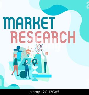 Textschild mit Marktforschung. Überblick über das Unternehmen Sammeln von Informationen über die Bedürfnisse und Vorlieben von Kunden Abbildung 3: Collagues Stockfoto