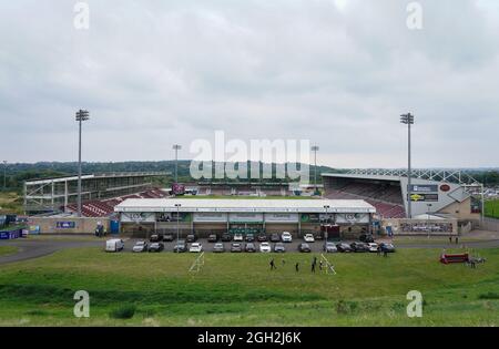 Northampton, Großbritannien. September 2021. Gesamtansicht des Stadionvorspiel während des Sky Bet League 2-Spiels zwischen Northampton Town und Scunthorpe United am 4. September 2021 im Sixfields Stadium, Northampton, England. Foto von Andy Rowland. Quelle: Prime Media Images/Alamy Live News Stockfoto