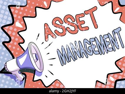 Text wird geschrieben, der Text Asset Management anzeigt. Business-Ansatz verwaltete Investitionen von Vermögenswerten einer Person oder eines Unternehmens Bunte Design Anzeige wichtig Stockfoto