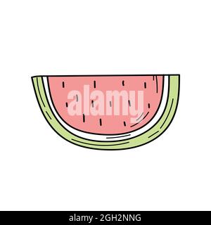 Wassermelone-Doodle-Symbol. Einfaches handgezeichnetes Wassermelone-Symbol auf Weiß. Sommerbild Stock Vektor