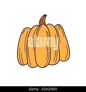 Vektor handgezeichnetes Kürbis-Doodle-Symbol. Abbildung von Lebensmittelskizzen für Print, Web, mobile und Infografiken auf weißem Hintergrund. Stock Vektor