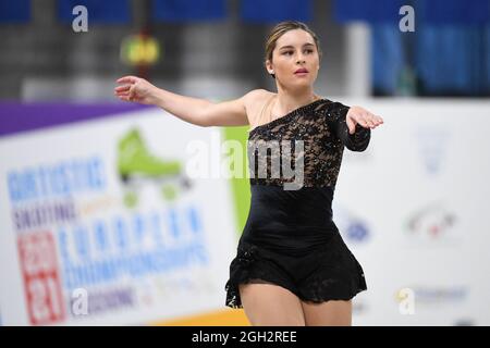 ANGELA MARIN-MORA ALVAREZ, Spanien, tritt am 03. September 2021 in Riccione, Italien, im Senior Inline - Short Program bei den European Artistic Roller Skating Championships 2021 in der Play Hall auf. Quelle: Raniero Corbelletti/AFLO/Alamy Live News Stockfoto