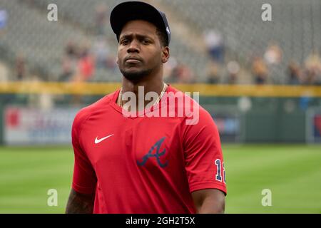 Denver CO, USA. September 2021. Atlanta Rechtsfeldspieler Jorge Soler (12) während des Vorspiels mit Atlanta Braves und Colorado Rockies im Coors Field in Denver Co. David Seelig/Cal Sport Medi. Kredit: csm/Alamy Live Nachrichten Stockfoto