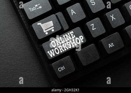 Konzeptionelle Darstellung Online-Workshop. Konzept bedeutet intensive Diskussion und Aktivität zu einem bestimmten Thema Senden neuer Nachrichten Online, Erstellen Stockfoto