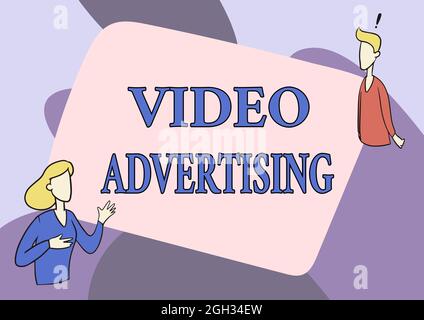 Handschrift Text Videowerbung. Die Unternehmensübersicht umfasst Online-Anzeigen mit Video „Lady Illustration having Exploratory“ Stockfoto