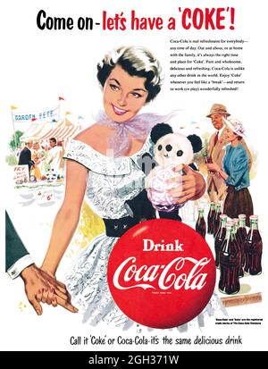 1954 britische Werbung für Coca-Cola, illustriert von Eric Earnshaw. Stockfoto