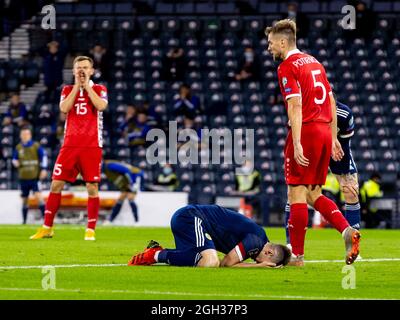 Glasgow, Schottland, Großbritannien. . September 2021. 4. September 2021; Hampden Park, Glasgow, Schottland: FIFA WM 2022 Qualifikationsfußball, Schottland gegen Moldawien: Billy Gilmour aus Schottland reagiert auf seinen Schuss und seine Fehlschlag Credit: Action Plus Sports Images/Alamy Live News Stockfoto