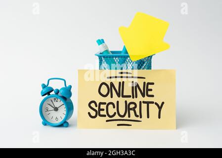 Handschrift Text Online Security. Business-Schaufenster Akt der Gewährleistung der Sicherheit von Online-Transaktionen Tidy Workspace Setup Schreibtischtools Stockfoto