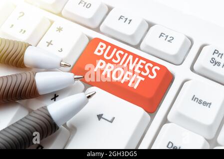 Inspiration zeigt Zeichen Business Profit. Geschäftsansatz die Höhe der Einnahmen, die aus einer Geschäftsaktivität erzielt wurden, die Internet Meeting Audio transkribiert Stockfoto